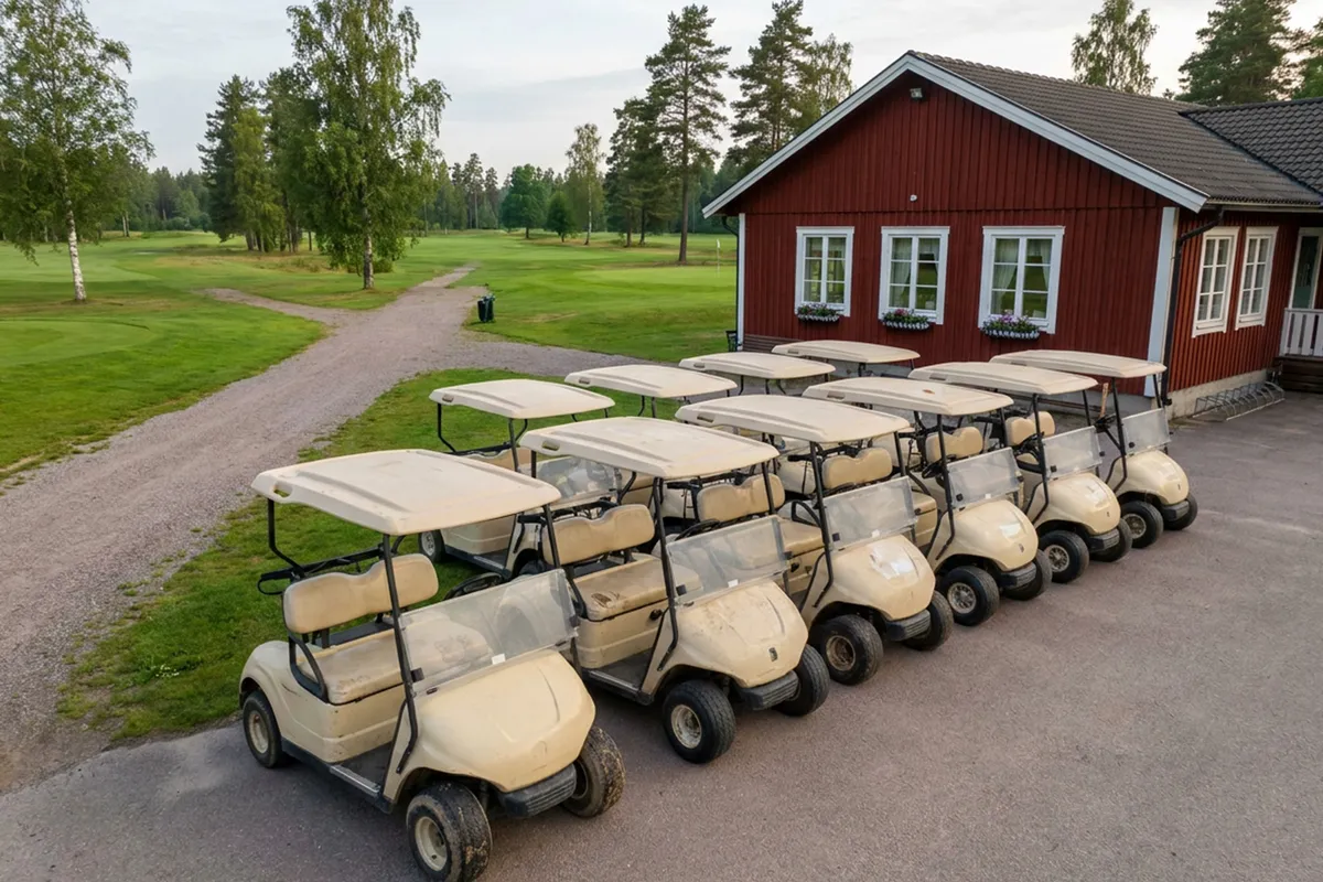 Begagnade golfbilar på en golfklubb