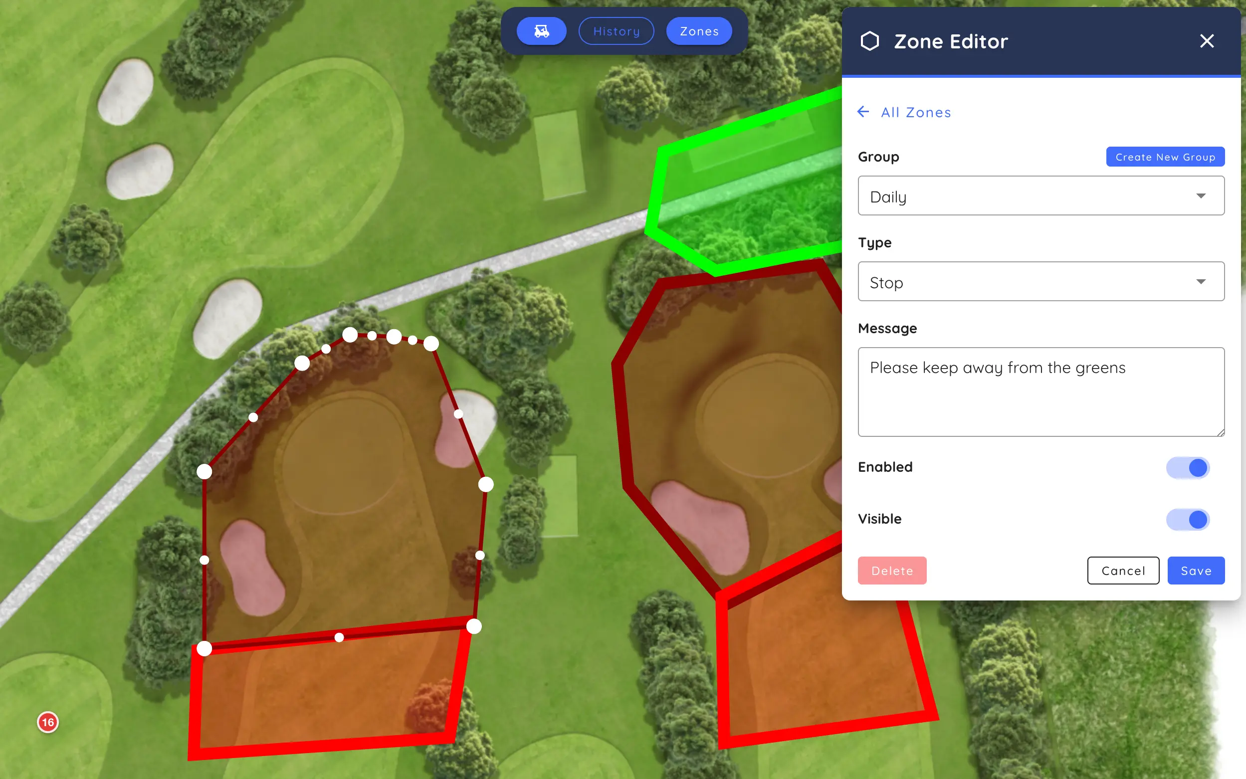 IOTee geofence-editor för golfbilar